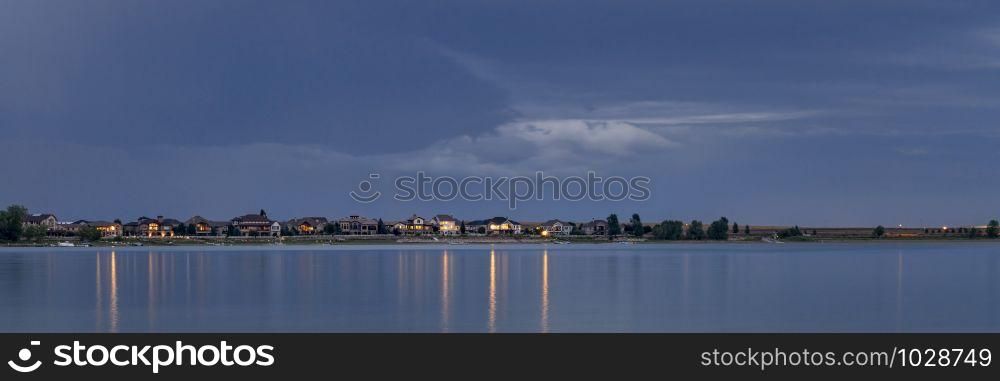 night over a calm lake in Colorado - Boyd Lake State Park panorama