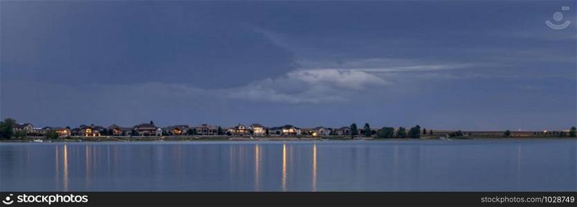 night over a calm lake in Colorado - Boyd Lake State Park panorama