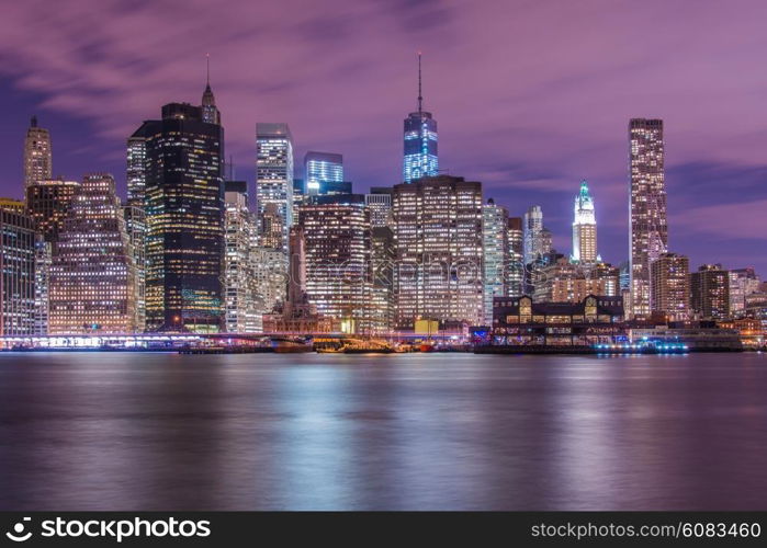 Night panorama of Manhattan in New York, USA