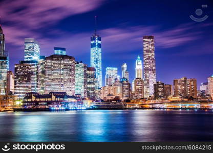 Night panorama of Manhattan in New York, USA