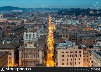Night panorama of Rome, Italy in summer