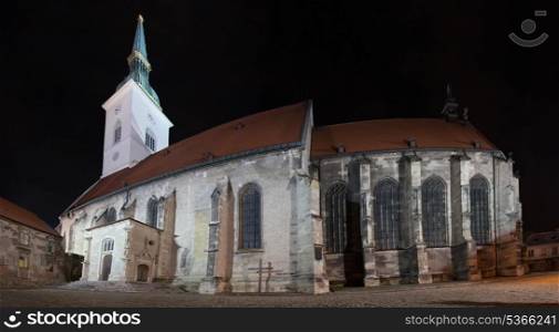 Night panorama with cathedral in Bratislava&#xA;