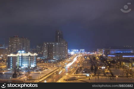 Night photos of winter Minsk from a height
