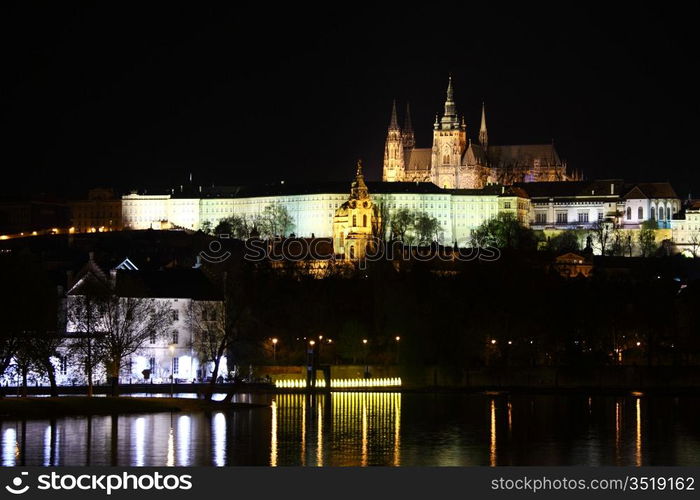 night prague lights in water