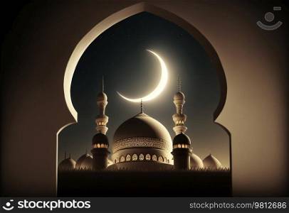 Night Ramadan Kareem Background. Illustration Generative AI
