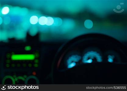 Night road view from inside car natural light blue color blurred