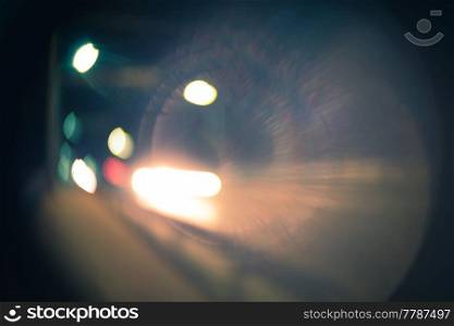 Night Road with street and car lights defocused, harsh vignette. Night Road with street and car lights defocused