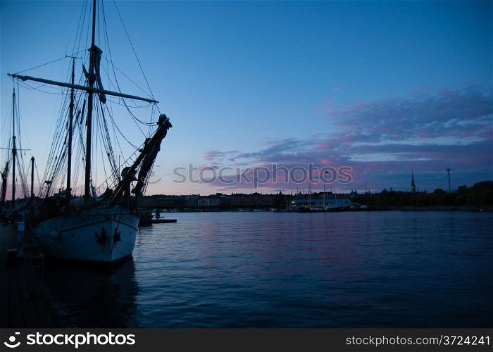 Night romantic ships in Stockholm tourist attraction
