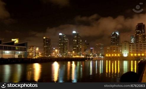Night San Diego city time lapse with buildings and traffic