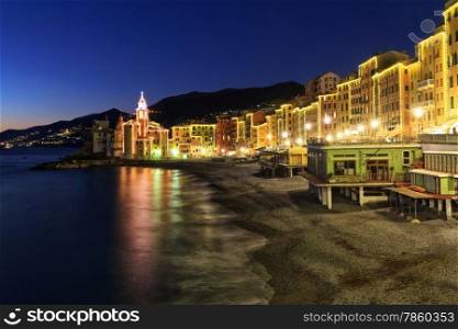 night scene in Camogli, famous small town in Liguria, Italy