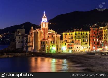 night scene in Camogli, famous small town in Liguria, Italy