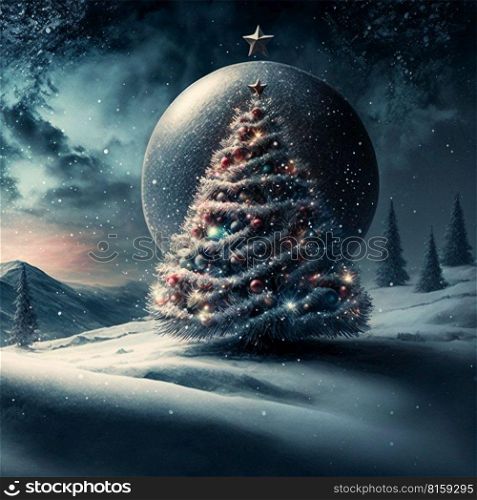 Night Scene Merry Christmas and big christmas ball Background