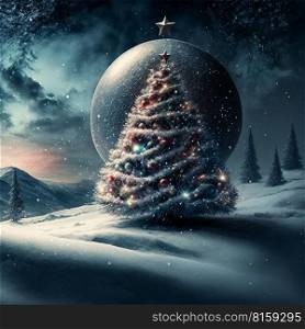 Night Scene Merry Christmas and big christmas ball Background