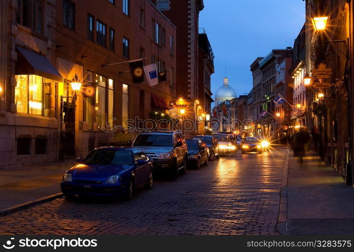 Night scene of Old Montreal.