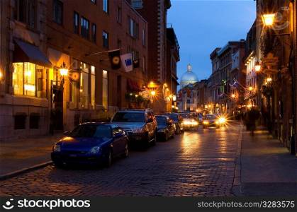 Night scene of Old Montreal.