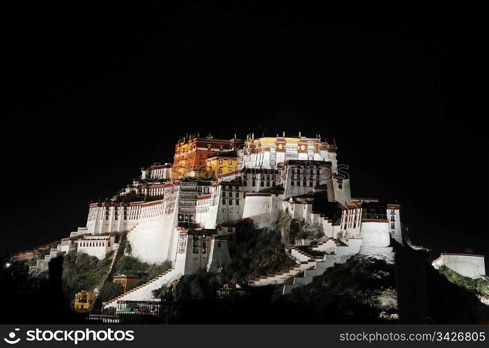 Night scenes of the famous historic Potala Palace in Lhasa Tibet