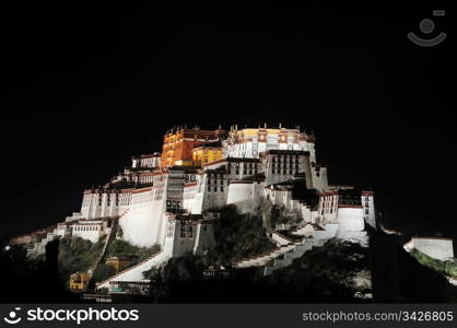 Night scenes of the famous historic Potala Palace in Lhasa Tibet