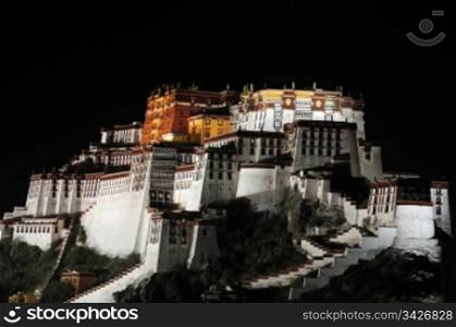 Night scenes of the famous historic Potala Palace in Lhasa Tibet