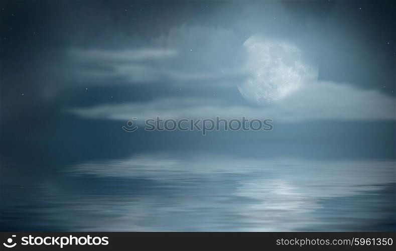 Night sea landscape with moon
