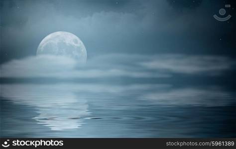 Night sea landscape with moon