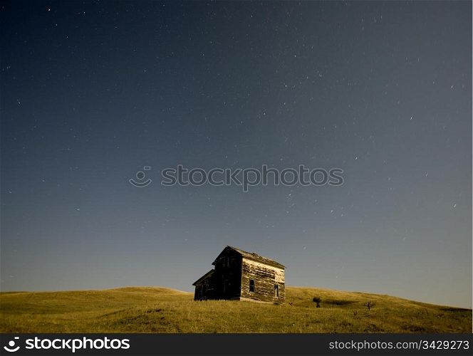 Night Shot Abandoned house star trails Canada