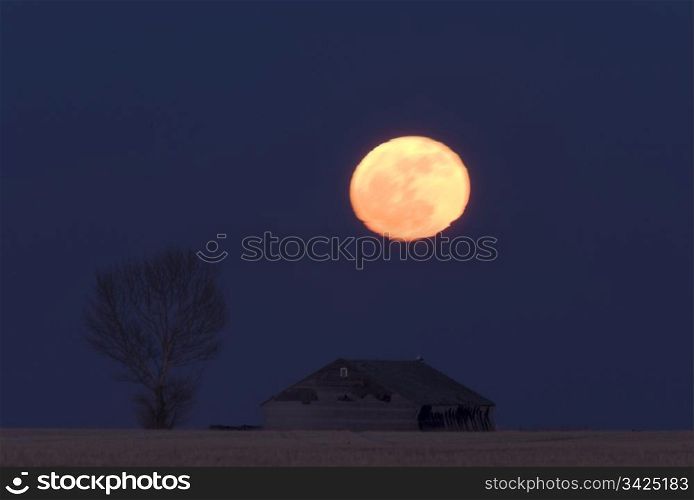 Night Shot Saskatchewan Canada Full Moon