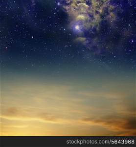 Night skies with clouds, stars and nebula