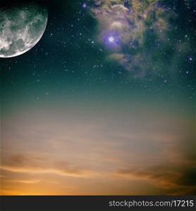 Night skies with moon, stars and nebula