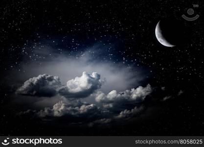 Night sky clouds stars