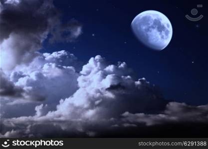 night sky with the moon, clouds and stars