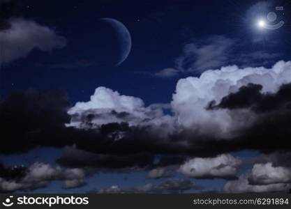 night sky with the moon, clouds and stars