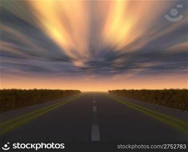 night speed highway .With growing vegetation on a roadside and the detailed structure of asphalt