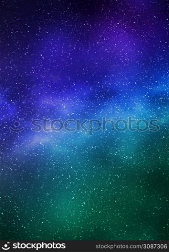 Night starry sky and bright blue green galaxy, vertical background. 3d illustration of milky way and universe. Night starry sky and bright blue green galaxy, vertical background