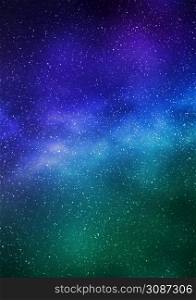 Night starry sky and bright blue green galaxy, vertical background. 3d illustration of milky way and universe. Night starry sky and bright blue green galaxy, vertical background