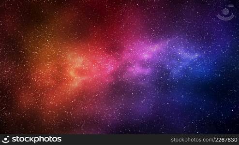 Night starry sky and bright blue red galaxy, horizontal background. 3d illustration of milky way and universe. Night starry sky and bright blue red galaxy, horizontal background