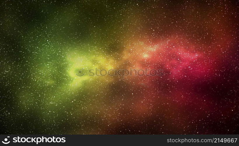 Night starry sky and bright yellow red galaxy, horizontal background. 3d illustration of milky way and universe. Night starry sky and bright yellow red galaxy, horizontal background