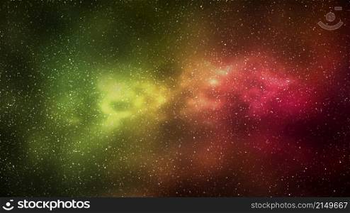 Night starry sky and bright yellow red galaxy, horizontal background. 3d illustration of milky way and universe. Night starry sky and bright yellow red galaxy, horizontal background