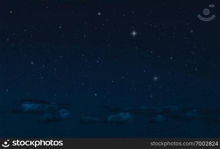 Night starry sky and clouds. Moonlight dark background and stars in the sky. Clean night backdrop. 