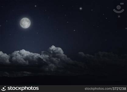 Night starry sky and moon. Night cloudy sky. Halloween background