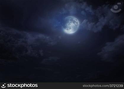 Night starry sky and moon. Night cloudy sky. Halloween background