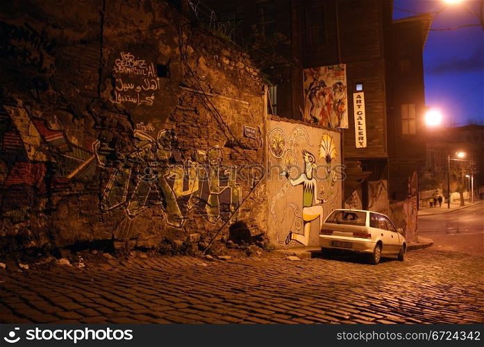 Night street in center of Istanbul, Turkey