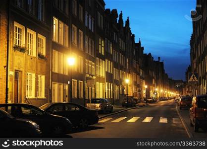Night street of Gdansk. Poland