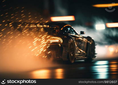 Night street racing car. Illustration Generative AI