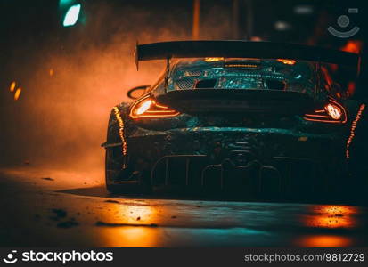 Night street racing car. Illustration Generative AI