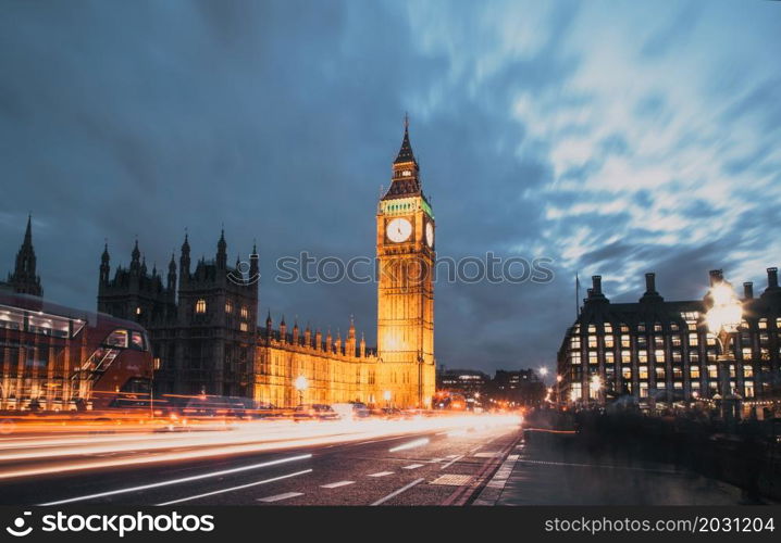 night time in London Big Ben and Westminster palace