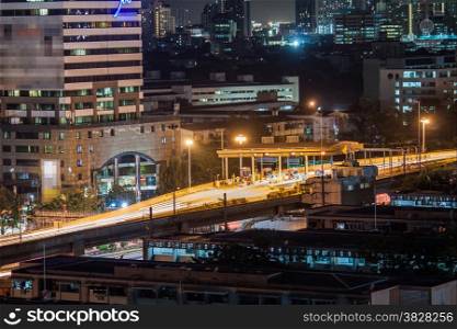 Night time of toll express way station ,Bangkok Thailand
