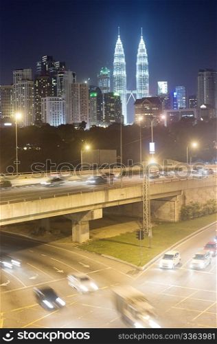 Night traffic in Kuala Lumpur. Malasia