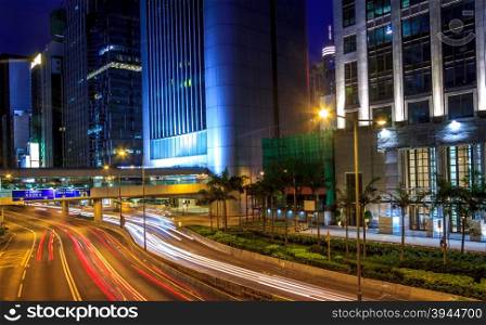 Night Traffic Of Hong Kong City.