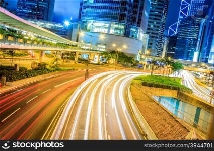 Night Traffic Of Hong Kong City.