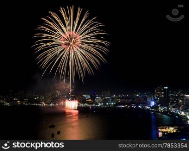 Night view and firework at Pattaya beach, Thailand